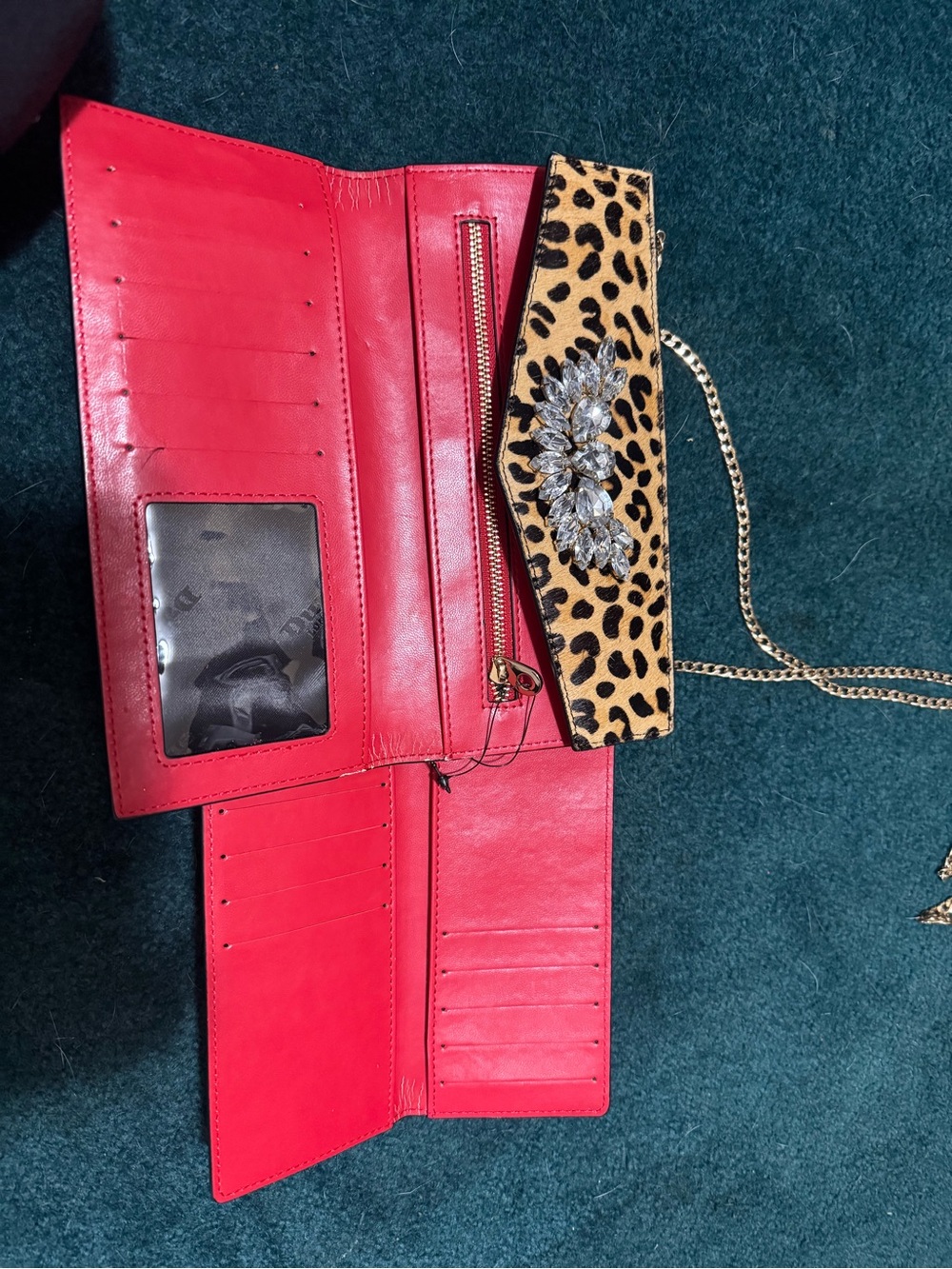 Dune London Red and Leopard Crystal-Embellished Envelope Clutch - Picture 6 of 7
